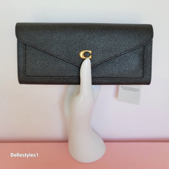 COACH Wyn Envelope Crossgrain Leather Wallet- Black color - Picture 1 of 16